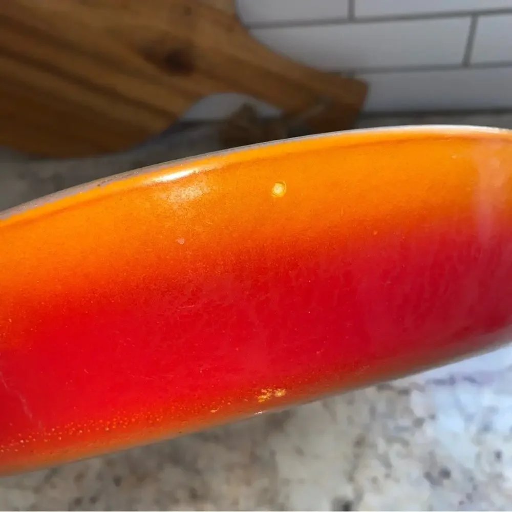Vintage Descoware MCM Enameled Skillet Pan Julia Child Orange Flame Belgium 28